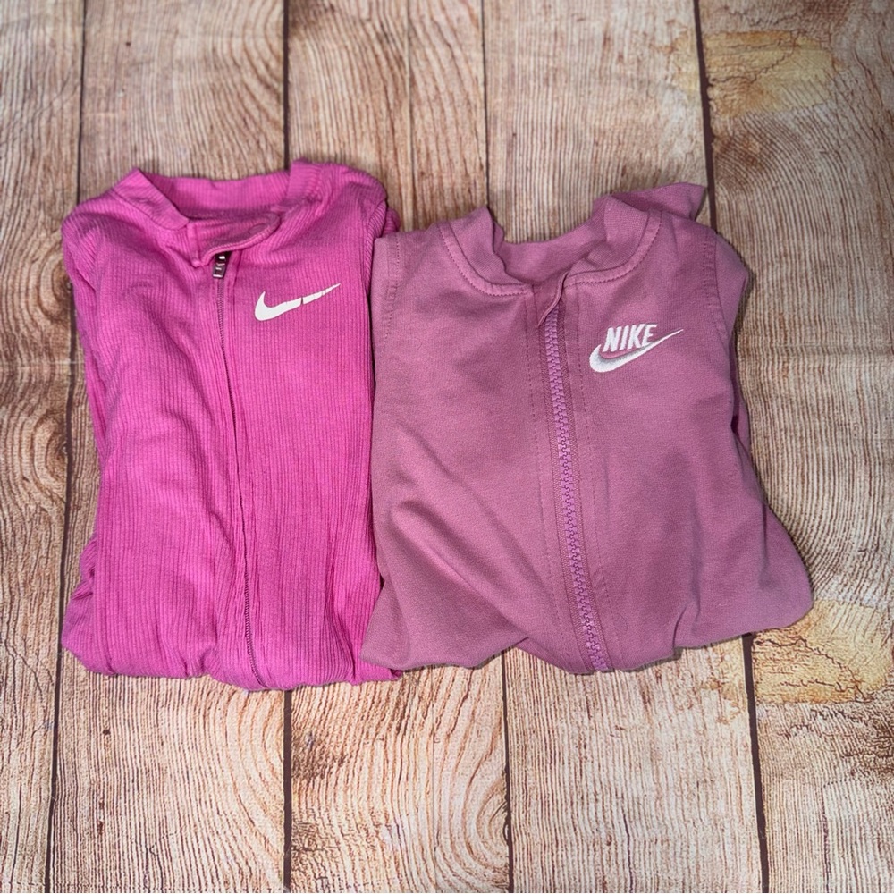 Nike 3 Month Baby Girls' Pink Zip-Up Sleepers